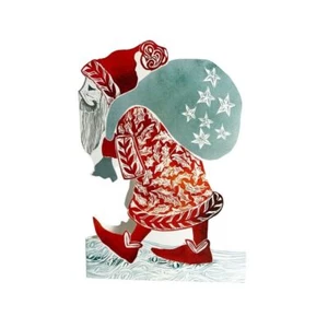 Walking Santa Christmas Judy Lumley Greetings Card Lino Cut Designs + env - Picture 1 of 1
