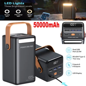 Emergency Power Bank 50000mAh PD 65W USB C Fast Charger LED Laptop Portable - Picture 1 of 12