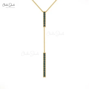 Solid 14k Gold Y Drop Lariat Necklace with 2mm Round London Blue Topaz Jewelry - Picture 1 of 22