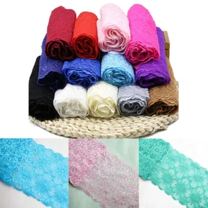 5 10Yards 18cm Floral Elastic Stretch Lace Fabric Ribbon Trim Sewing Dress Skirt - Picture 1 of 29