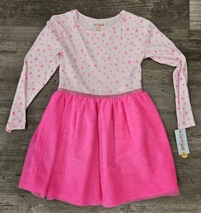 Abito bambina M 7/8 manica lunga rosa cuore maglia top rosa vibrante gonna tulle C&J - Foto 1 di 6