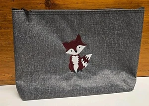 Thirty-one Zipper Pouch Charcoal Crosshatch W/ Fox Personalization - Picture 1 of 7