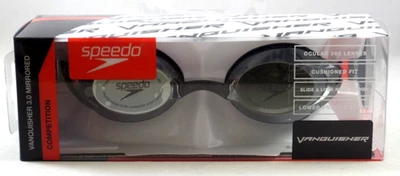 Speedo Vanquisher 3.0 Swimming Slide & Lock Nose Bridge Goggles, Silver/Black - Image 1 of 2