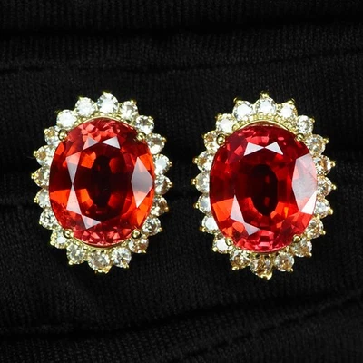Dazzling Sunset Orange Sapphire 16.90Ct 925 Sterling Silver 24K Gold Earrings - Image 1 of 4