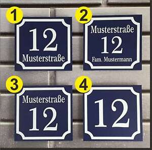 Hausnummer retro Hausnummernschild Straßenname individuell Wunschtext blau