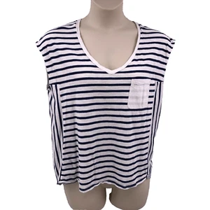 a.n.a. Blusa Top Camisa Mujer Talla XL Blanca Azul Marino Rayas Manga Gorra Dobladillo Alto Bajo - Imagen 1 de 12