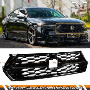For 2023-25 Honda Accord Yofer Gloss Black Front Bumper Upper Mesh Grill Grille - Picture 1 of 8
