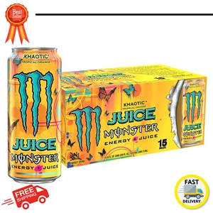 Juice Monster Khaotic (Pack of 15) Tropical Orange Flavor Energy Drink Can,16 Oz - Picture 1 of 6