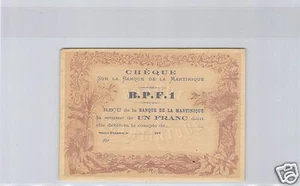 Bank de La Martinique Cheque Of 1 Franc 187- Pick 5 A Rare - Picture 1 of 2