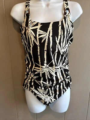 Lands' End Brown & Beige Bamboo Pattern 1- Piece Swimsuit Women’s Size 12 - Image 1 of 4