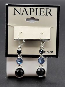 New Jewelry Napier Silverstone Blue Rhinestone Dangle Pierced Earrings