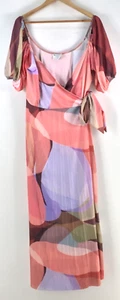 NEW Asos womens wrap maxi dress size 16 pink geometric short sleeve 101240 - Picture 1 of 10