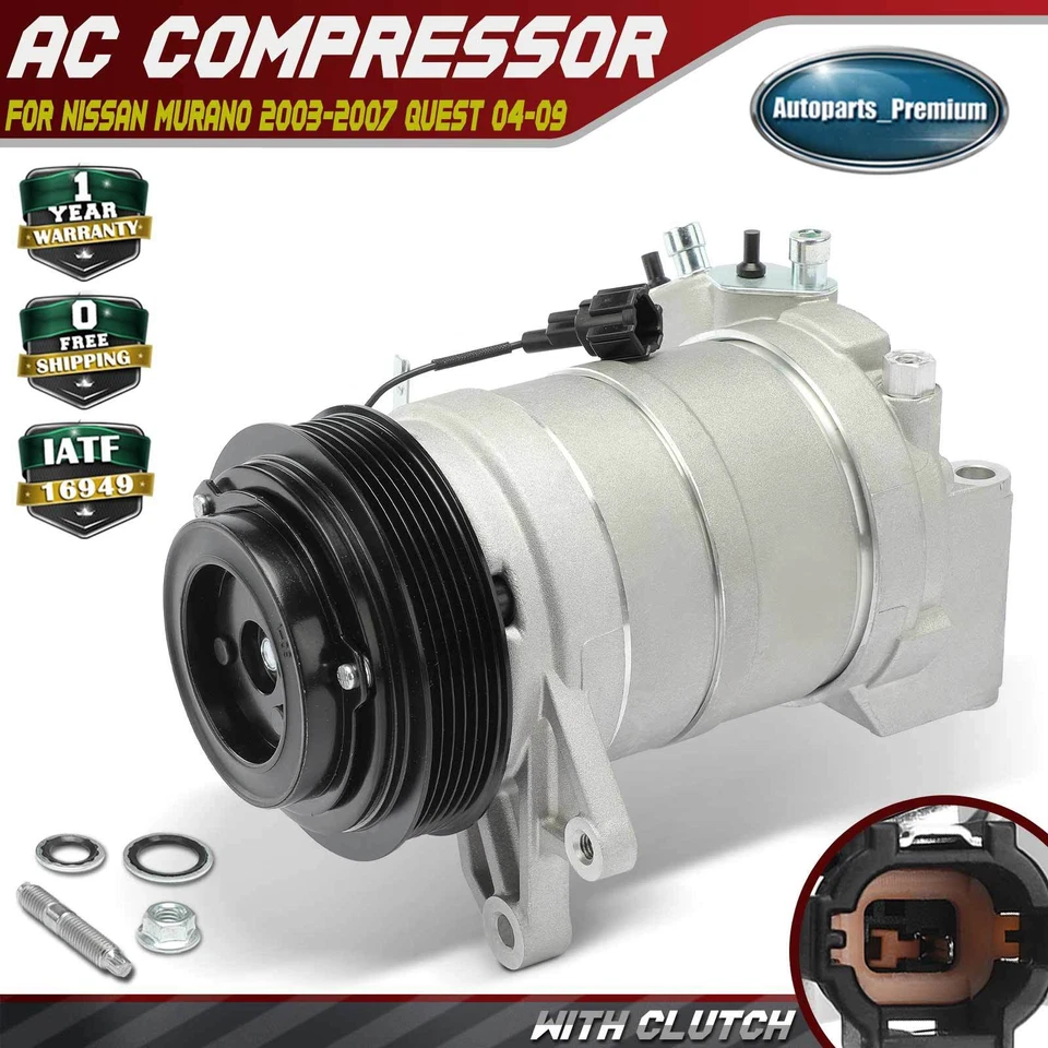 Compresor de aire acondicionado con polea de 6 ranuras para Nissan Murano 2003-2007 Quest 2004-2009 Foto 1 de 4