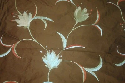 1 de 10 yardas Tela Libas 100% SEDA Bordada Floral Lirio Marrón Cortinas 54"w BTY Foto 1 de 4