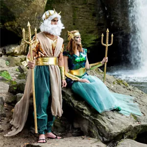 Women Sea Siren Mermaid Queen Costume Men's Poseidon Costumes Adult Fancy Dress - Picture 1 of 23