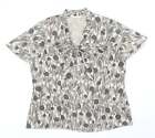 ELVI Womens Brown Geometric Polyester Basic T-Shirt Size 16 V-Neck