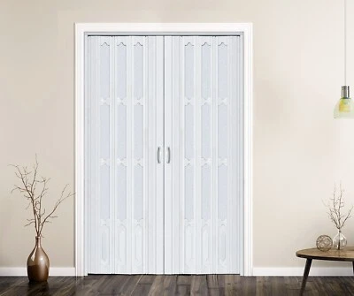 Puerta plegable de vidrio acrílico esmerilado con herrajes de instalación, mango y cerradura Foto 1 de 4