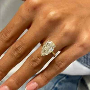 Women's Propose Ring 4.5CT Pear Lab Grown-CVD Diamond FG/VS In 14k Yellow Gold - Picture 1 of 16