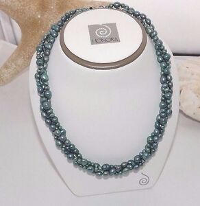 LOVELY HONORA TRIPLE STRAND TEAL BAROQUE AND OVAL 18" NECKLACE NEW 