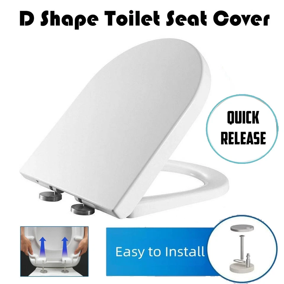 LUXURY D SHAPE HEAVY DUTY CHIP FREE TOILET BATHROOM SEAT WITH TOP FIXING HINGES
