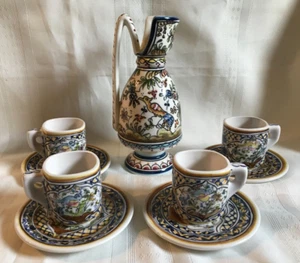 Estrela de Conimbriga Portugal Handpainted Pottery Pitcher & 4 Cups & Saucer set - Picture 1 of 15