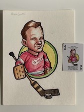 Normie Smith Detroit Red Wings Heroes of Deck Original Art Sketch Caricature 1/1