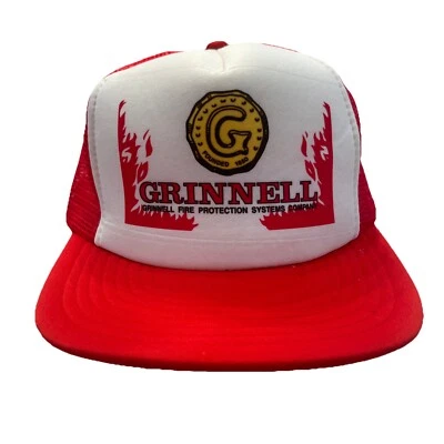 Grinnell Fire Protection Systems Hat Cap Adult Trucker VTG Meshback FOAM RED - Image 1 of 4