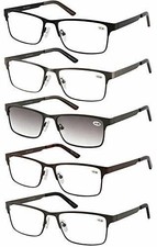 Amcedar 5-Pack Reading Glasses Men Metal Frame Rectangle Style Stainless Steel