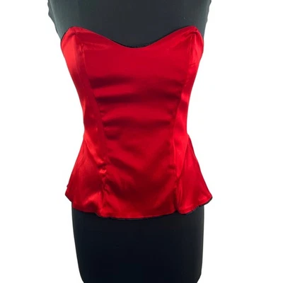 Винтажный Victoria's Secret красный черный двусторонний корсет верхний атласные кисточки молнии большой L - Изображение 1 из 4