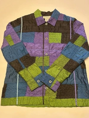 Chaqueta Metálica Vintage Easy Spirits Patchwork 100% Seda Texturizada Mujer Talla S Foto 1 de 4
