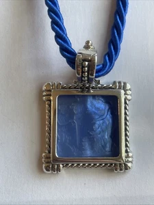 Tagliamonte Italy Designer Sterling Silver 925 Blue Cord Cameo Necklace 18” - Picture 1 of 7