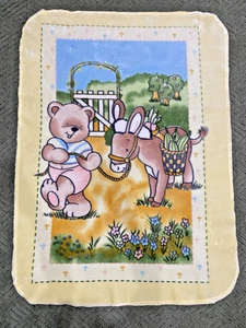 Vintage Luxus Plüsch Baby Decke gelb/grün Teddybär Esel Krippe 56”x41” - Bild 1 von 5