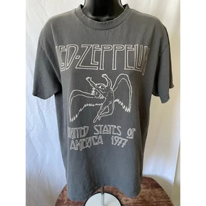 Led Zeppelin 1977 Distressed Band Tee Gray Size L - Picture 1 of 7