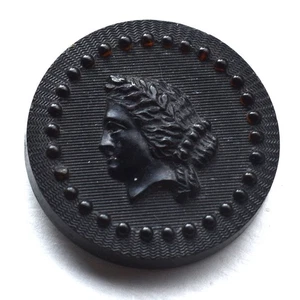 Antique Pressed Horn Picture Button Cameo Head Dotted Border CAEN 13/16” - Picture 1 of 3