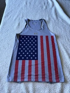 Under Armour Girls Tank Top Size YLG Grey American Flag EUC - Picture 1 of 5