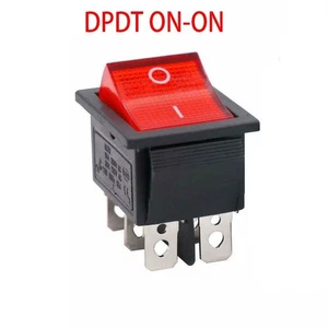Interruptor de palanca basculante mini barco con lámpara de neón ROJA KCD2 16A250VAC DPDT ONON - Imagen 1 de 4