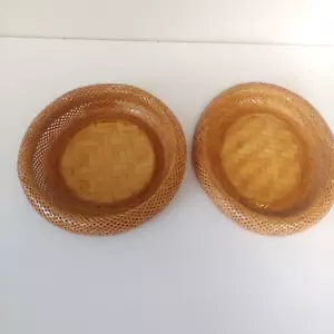 Vintage Straw Rattan Picture Frames Bundle of 2 Two Round Oval Boho Bohemian - Picture 1 of 8