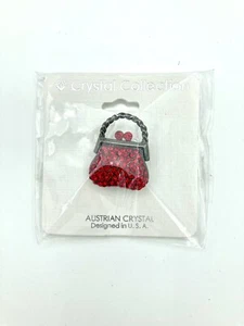 Neu Neu in Verpackung Brosche - Metall Silber Geldbörse geschmückt mit roten österreichischen Kristallen - Bild 1 von 4
