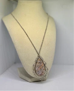 Lace Agate Teardrop Sterling Silver Pendant Necklace 20" - Picture 1 of 5