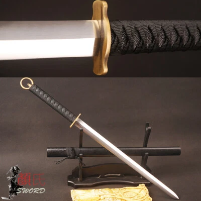 Espada recta japonesa de doble filo de acero al carbono Tsuka Cercle de latón hoja brillante Foto 1 de 4