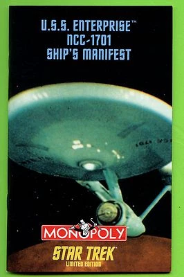 Star Trek Tos Monopoly 2000 juego parte manifiesto empresarial/guía de identificación alienígena Foto 1 de 3