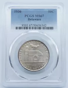1936 Delaware Commemorative 50c Half Dollar PCGS MS67 - C1511 - Picture 1 of 4