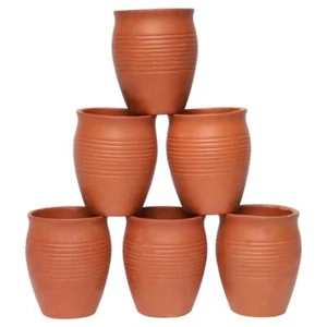 Traditional Handmade Tea Cup Terracotta Clay Kullad Set of 6 (220 ml each) - Picture 1 of 8