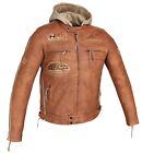 Mens Motorcycle Leather Jacket Biker Retro Lambs Leather Jacket Brown with Protectors