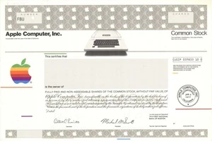 Apple Computer, Inc. Specimen Common Stock Certificate - Printed Signature of Mi - Picture 1 of 1