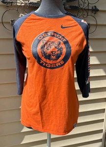 Rare Nike Detroit Tigers MLB 3/4 Sleeve Shirt Tee Cooperstown - Women Youth Sz M - Picture 1 of 6
