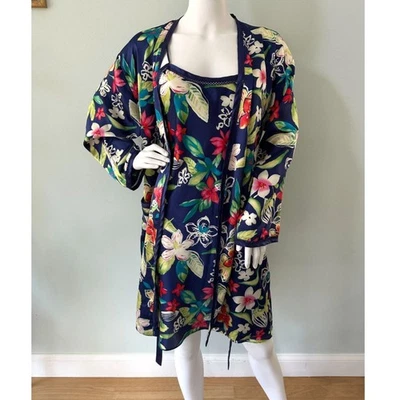 Lord & Taylor Conjunto de Ropa de Salón Floral Tropical Vintage Camisón M Bata S 2 Piezas Foto 1 de 4