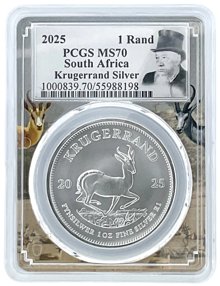 2025 South Africa 1oz Silver Krugerrand PCGS MS70 - Kruger Picture Frame - Image 1 of 2