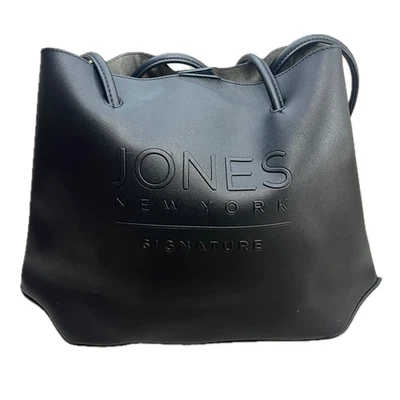 Bolso de Mano Jones New York Signature Negro 16" X 12" Grande Cuero Clásico Foto 1 de 4