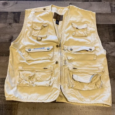 America Perry Ellis Vintage mens Fishing photography Vest Khaki XL Safari - Image 1 of 4